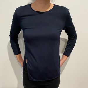 MM Lafleur Navy Crew Neck Side Slit 3/4 sleeve
